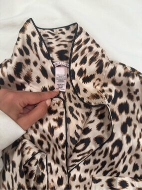 Victoria's Secret Leopard Satin Pajama Top and bottom- Cream & Brown